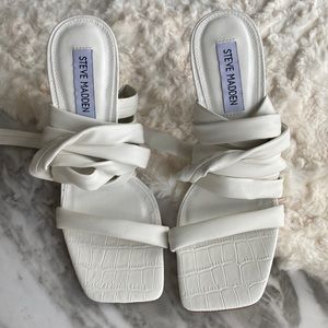 Steve Madden lace up white crocodile patterned heels
